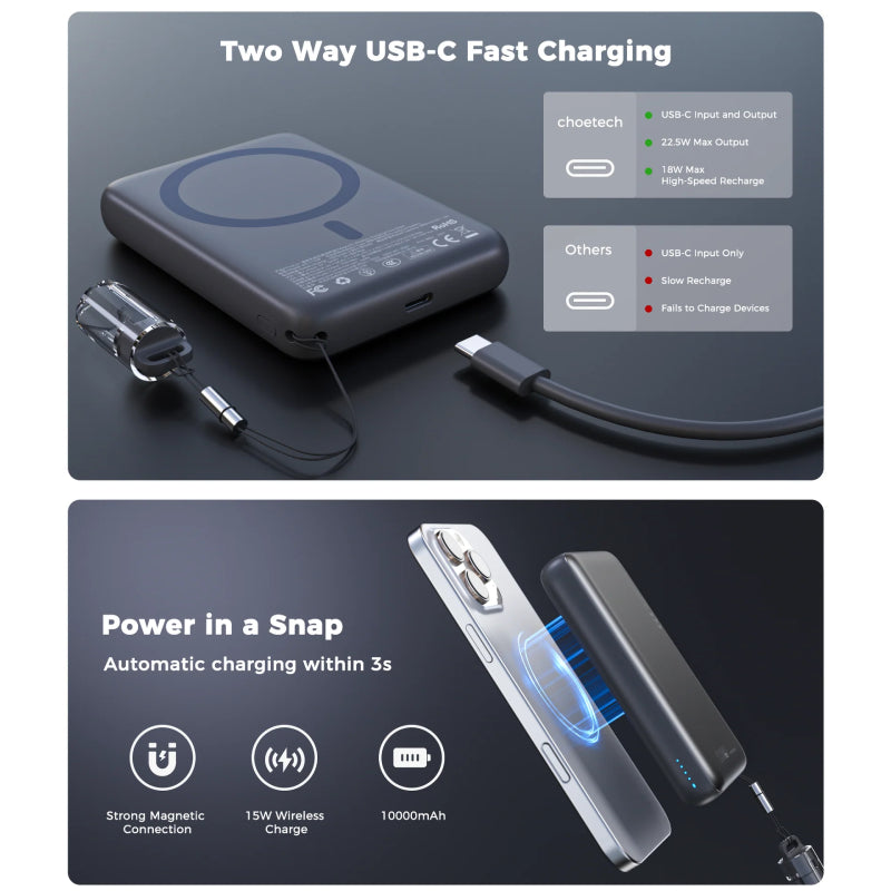 Choetech 10000 mAh 22.5W Magnetic Power Bank