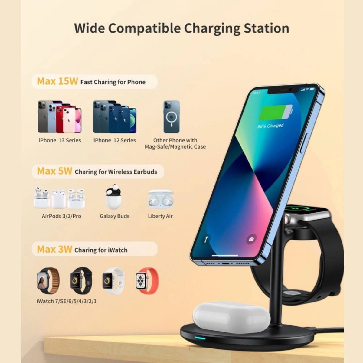 Choetech Qi2 3-in-1 15W Wireless Charger with MagSafe (T585-F Plus)