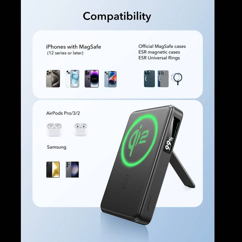 ESR Qi2 MagSlim Kickstand Power Bank