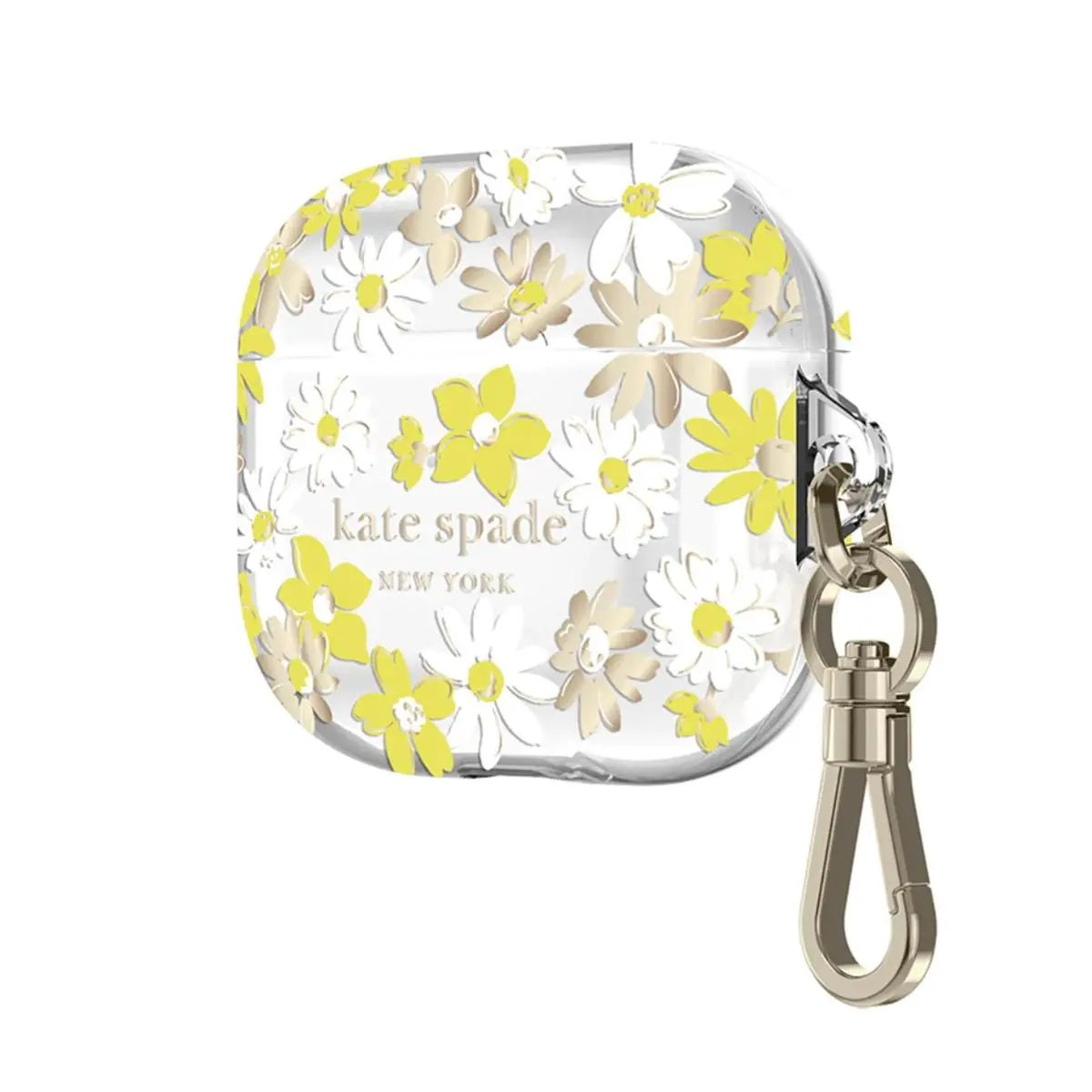 Kate Spade New York Protective AirPods Pro Case (Yellow Floral Medley/Flax Stone/White/Clear/Gold/Gold Logo)