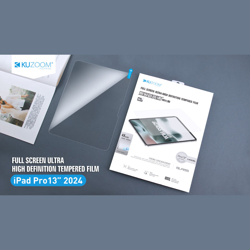 Kuzoom iPad Full Screen Ultra High Definition Tempered Flim for M5-M4 Pro 11"/13"