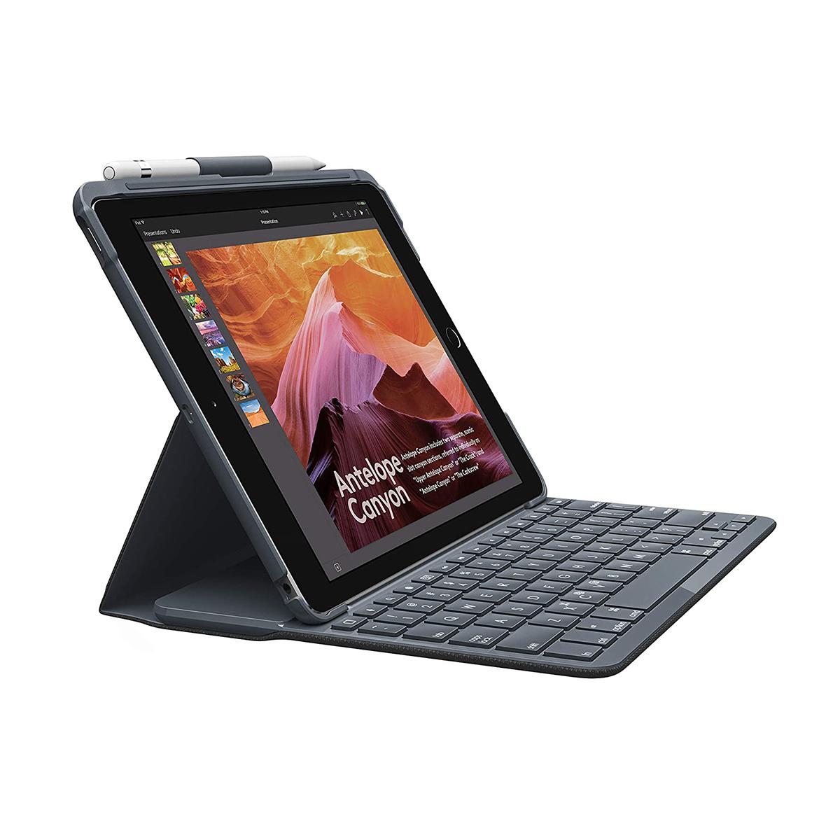 Logitech Slim Folio with Keyboard for iPad (5th, 6th, 7th, 8th and 9th Generation) and iPad Air 3 – Black