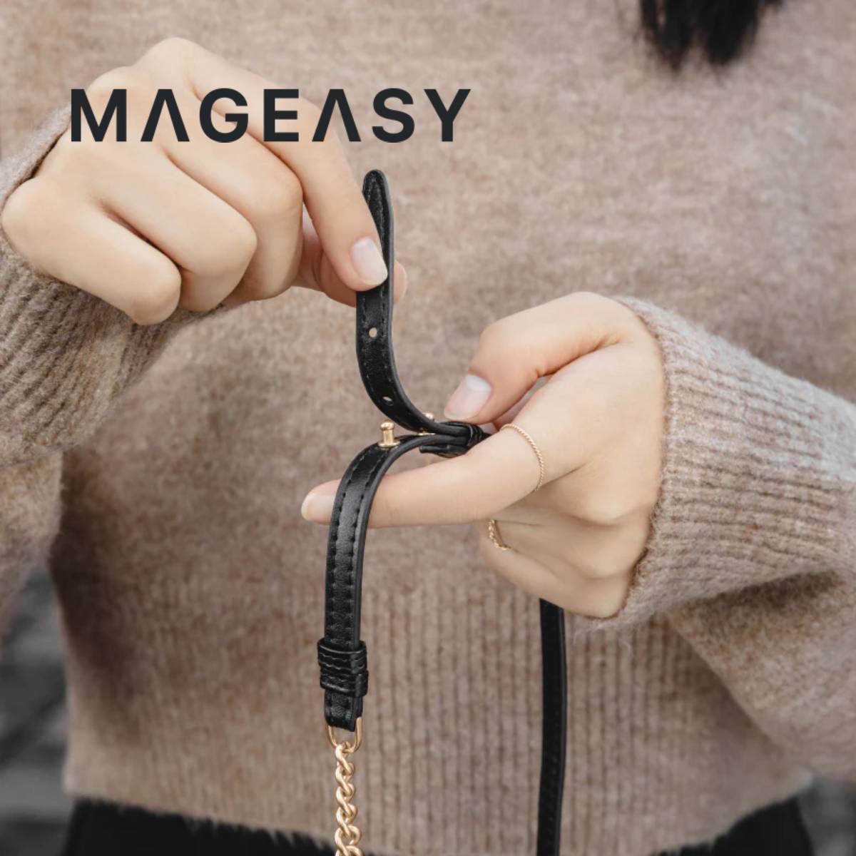 MagEasy Leather Chain Strap - Modern + Strap Card