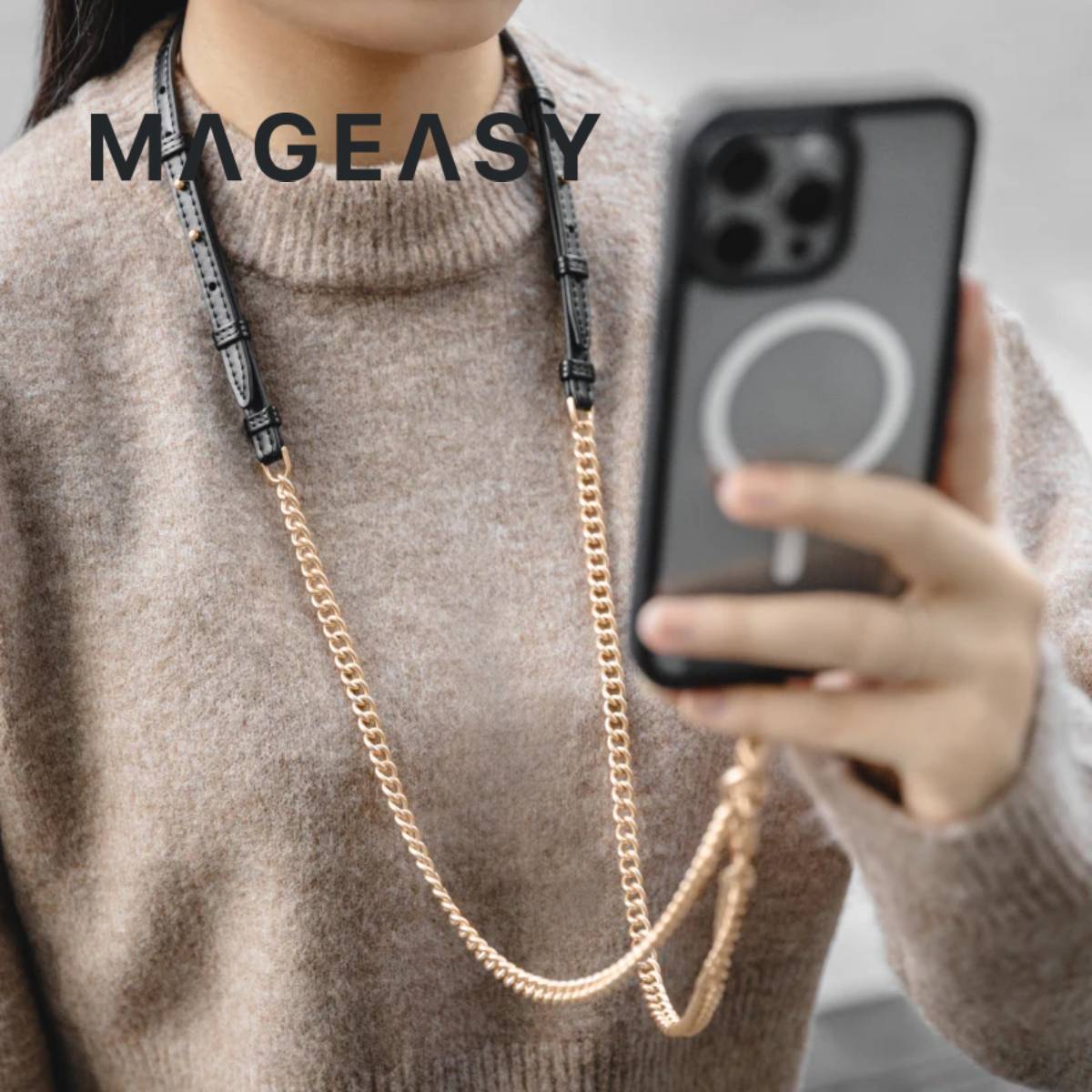 MagEasy Leather Chain Strap - Modern + Strap Card