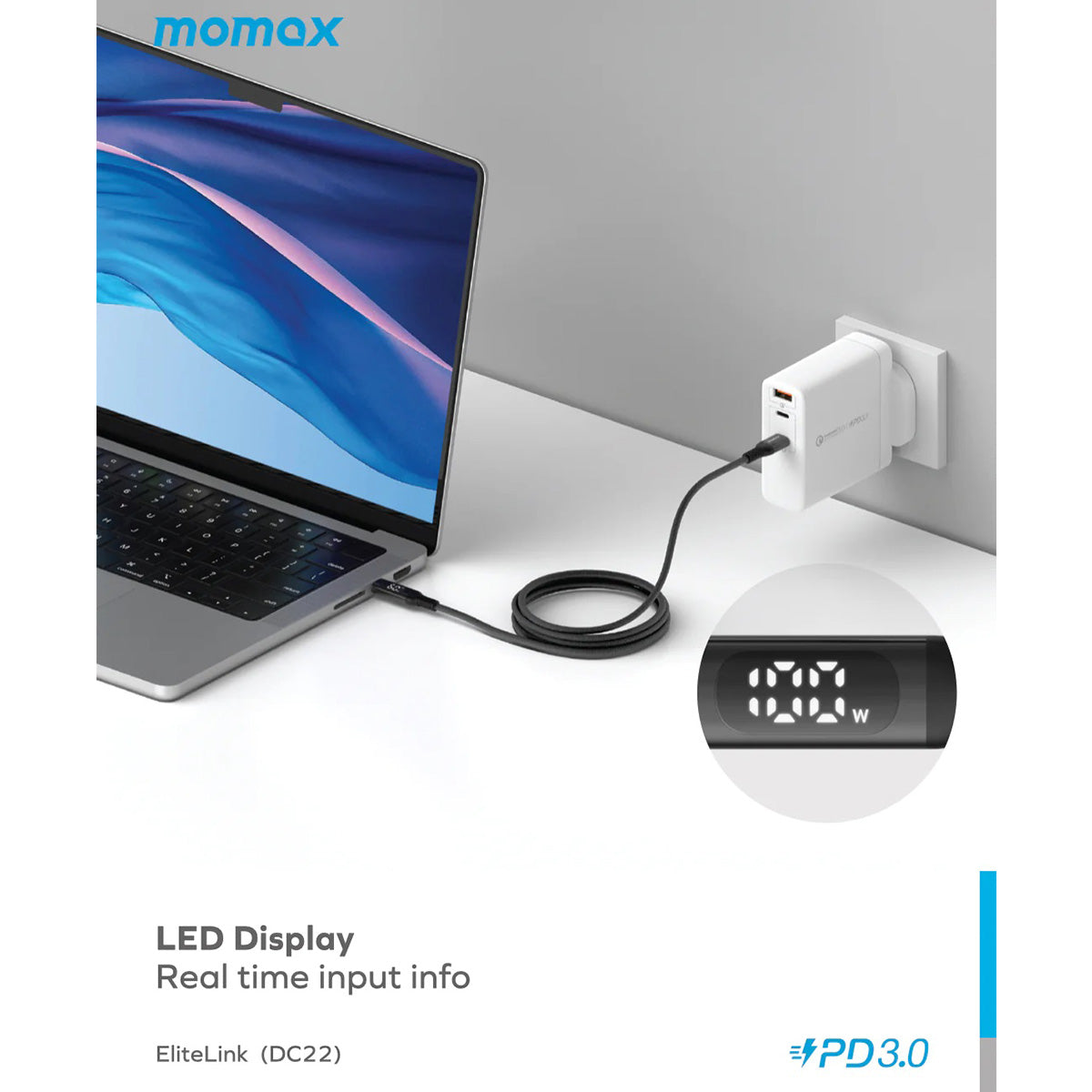 Momax Elitelink USB-C to USB-C PD 100W LED Lylon Braided Fast Charging Cable (1.2m)