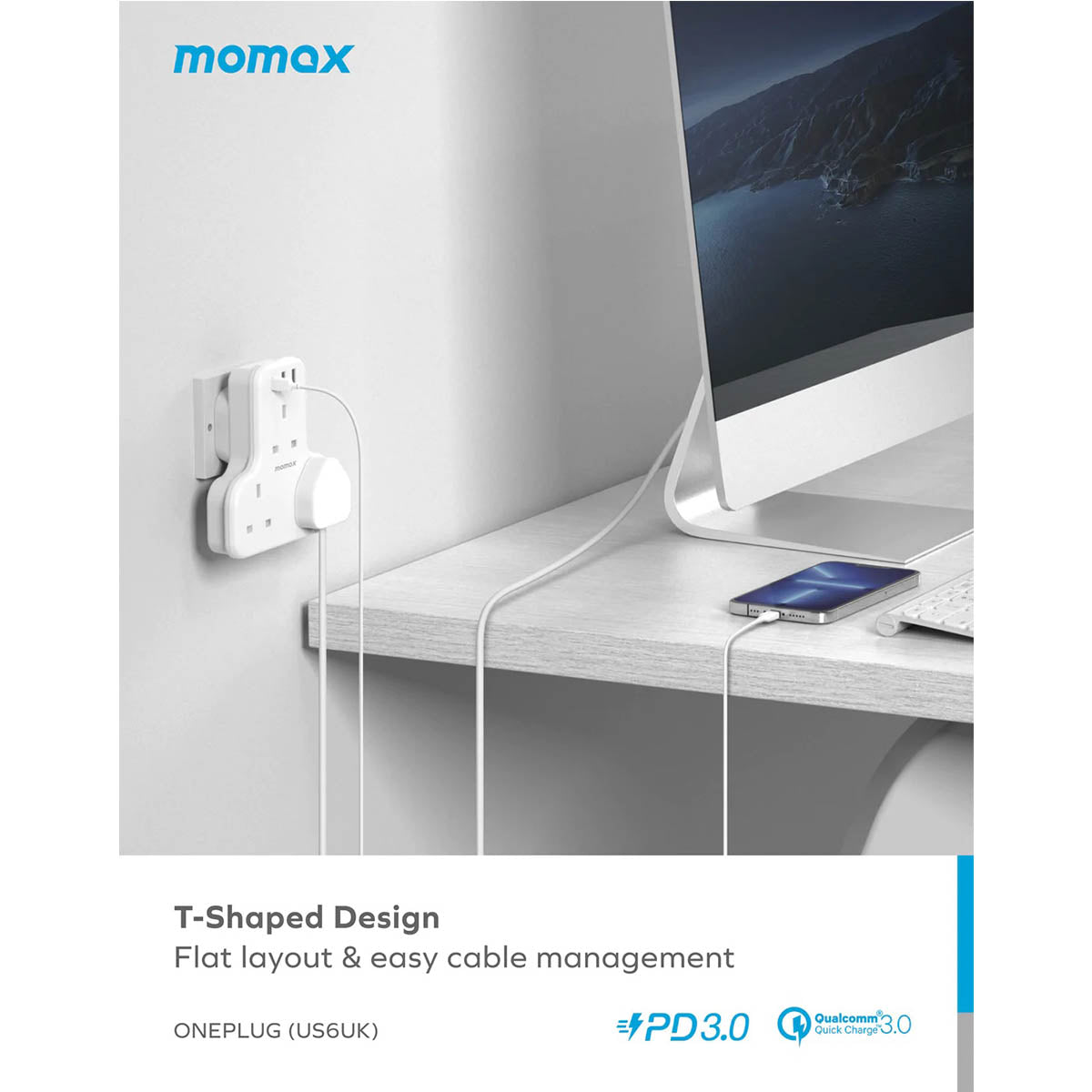Momax Oneplug 3-Outlet T-Shade Extenrion Socket with USB - XtraSure | Apple Authorized Reseller in Myanmar