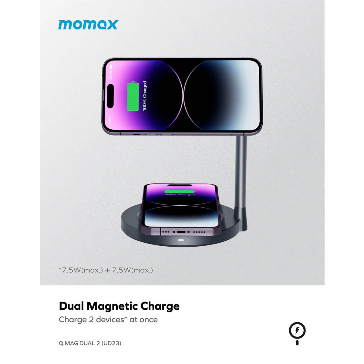 Momax Q.Mag Dual2 15W Dual Magnetic Wireless Charger (UD23)