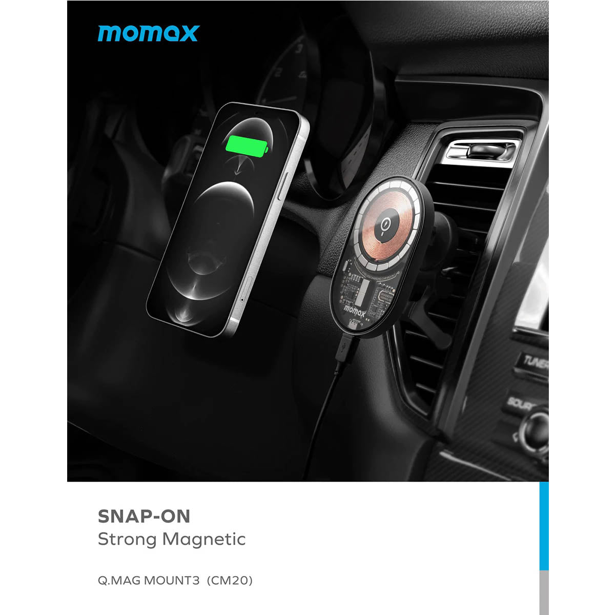 Momax Q.Mag Mount3 15W Magnetic Wireless Charing Car Mount