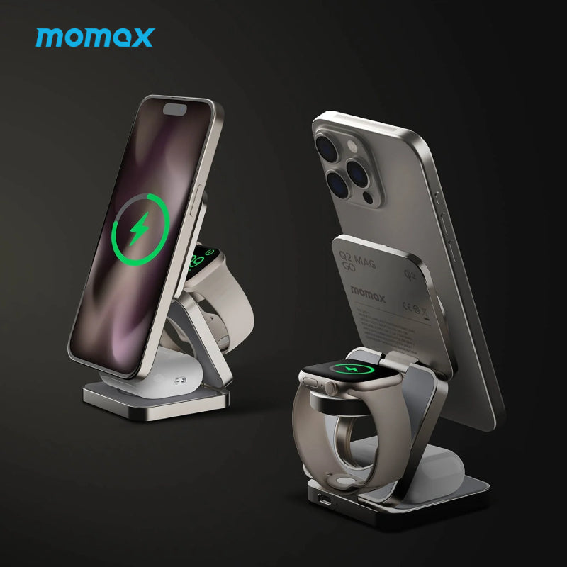 Momax Q2.Mag Go Qi2 3-in-1 Magnetic Wireless Charging Stand - XtraSure | Apple Authorized Reseller in Myanmar