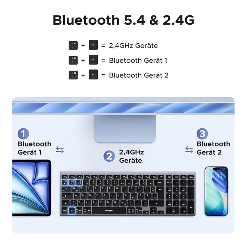 UGREEN Multi Mode Rechargeable Wireless & Bluetooth Keyboard (K552)