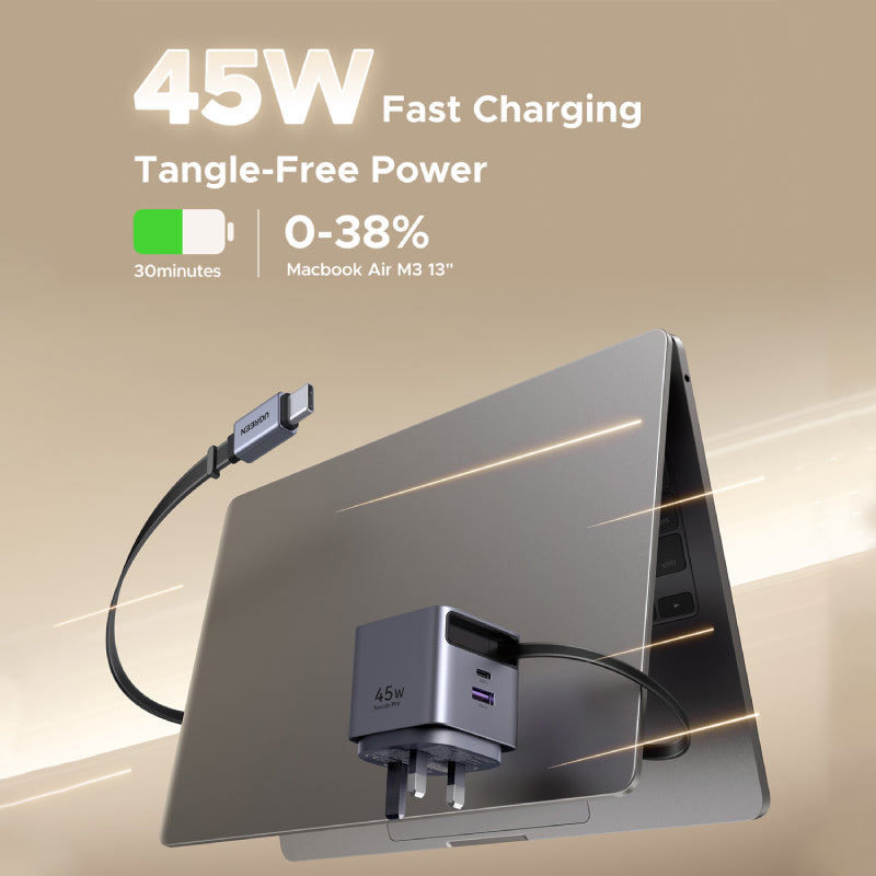 Ugreen 45W GaN Fast Charger with Retractable Cable (X614)