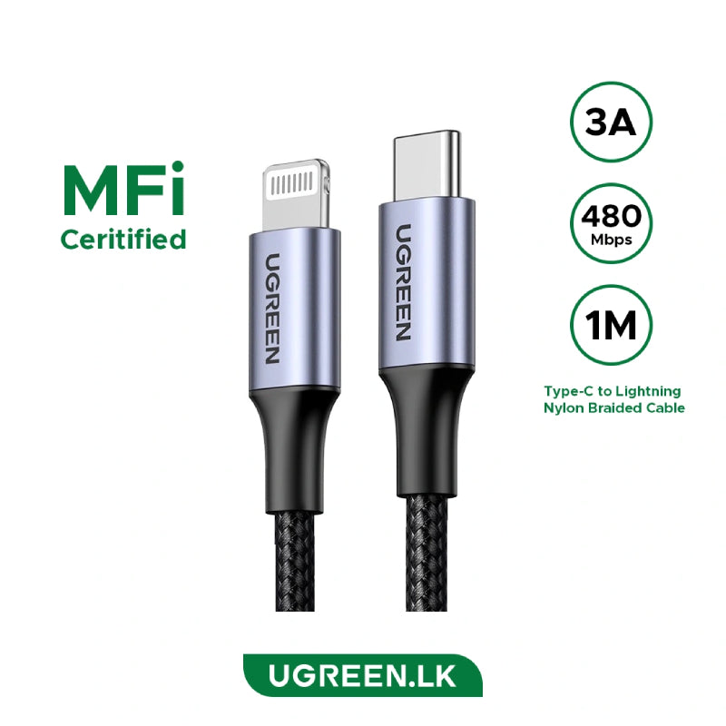 Ugreen MFI USB-C to Lighting Nylon Braided Charging Cable 1m (US304)