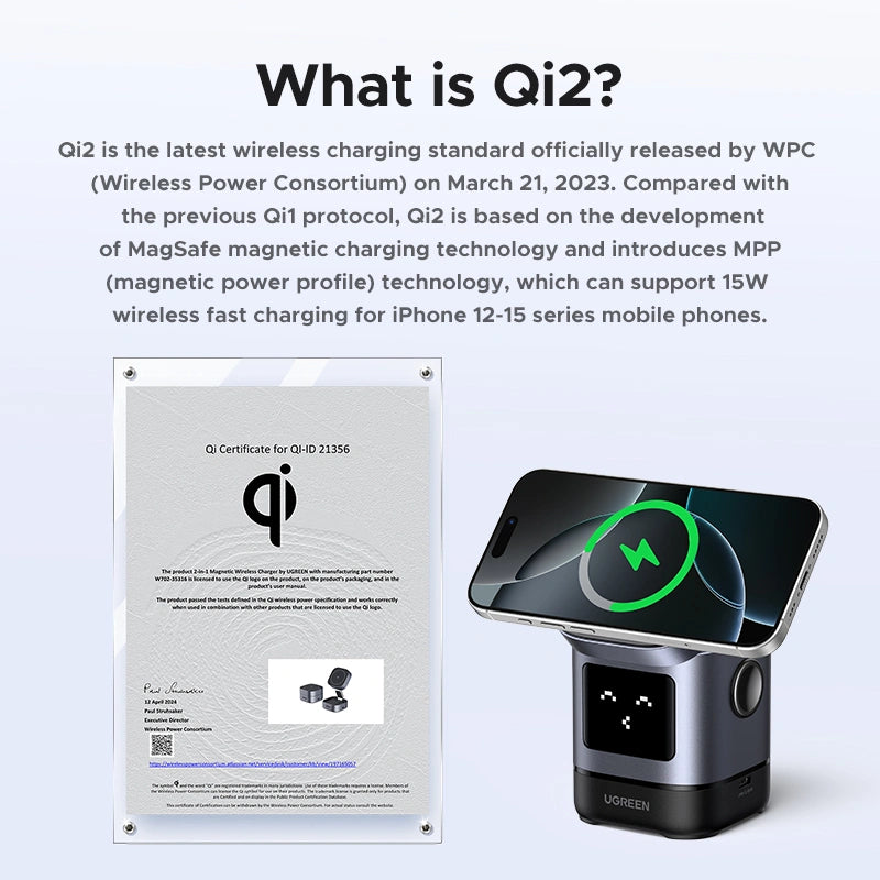 Ugreen Uno 25W 2-in-1 Qi2 Magnetic Wireless Charger (W709)