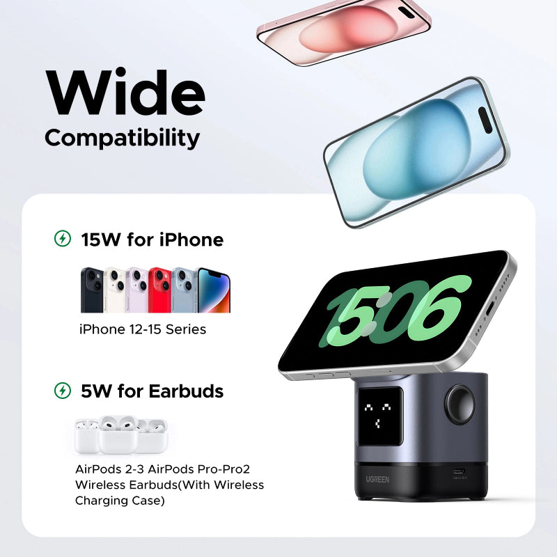 Ugreen Uno 25W 2-in-1 Qi2 Magnetic Wireless Charger (W709)
