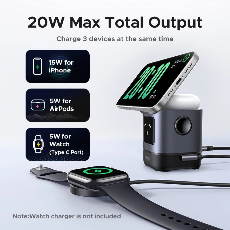 Ugreen Uno 25W 2-in-1 Qi2 Magnetic Wireless Charger (W709)