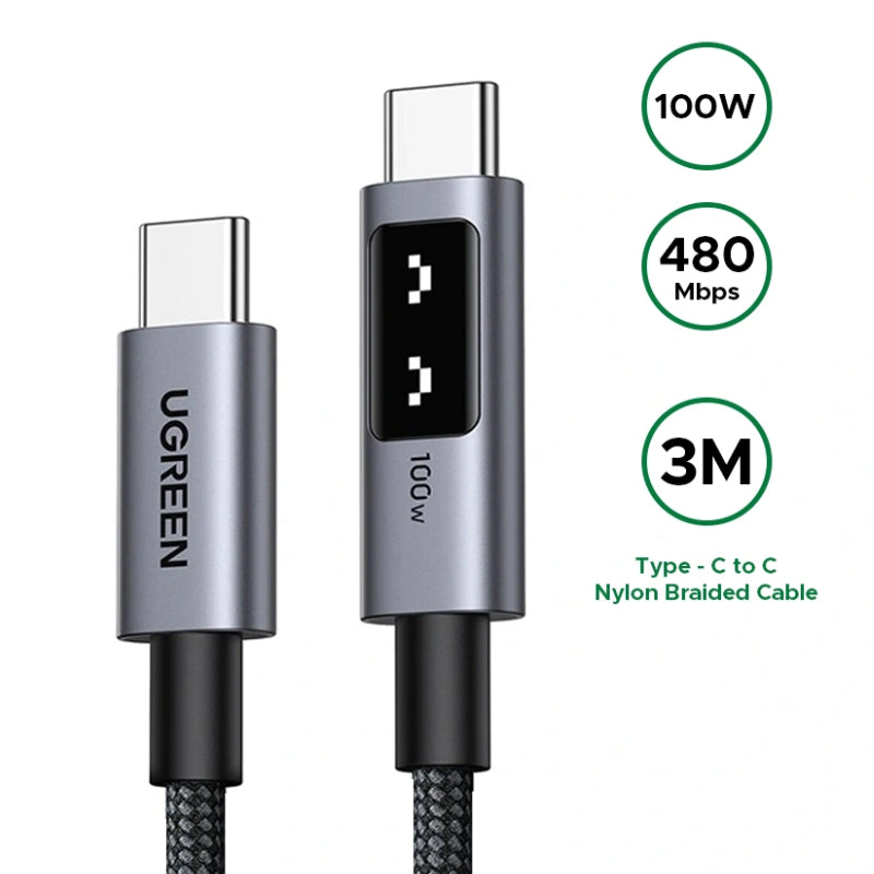 Ugreen Uno USB-C to USB-C PD Fast Charging Cable 3m (L509)