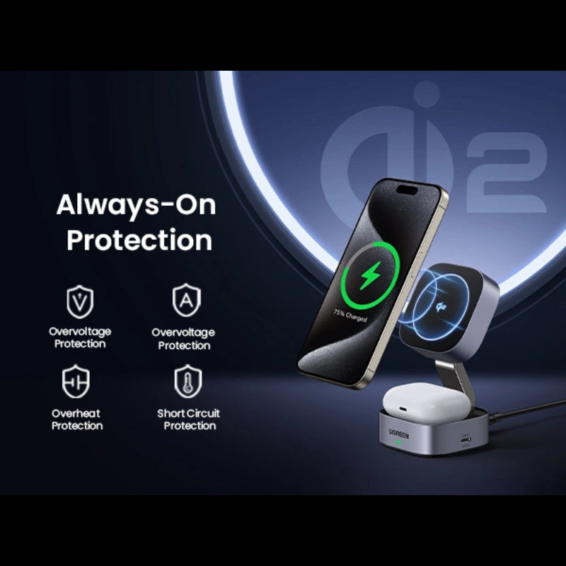 Ugreen 15W 2-in-1 Qi2 Magnetic Wireless Charger (W702)