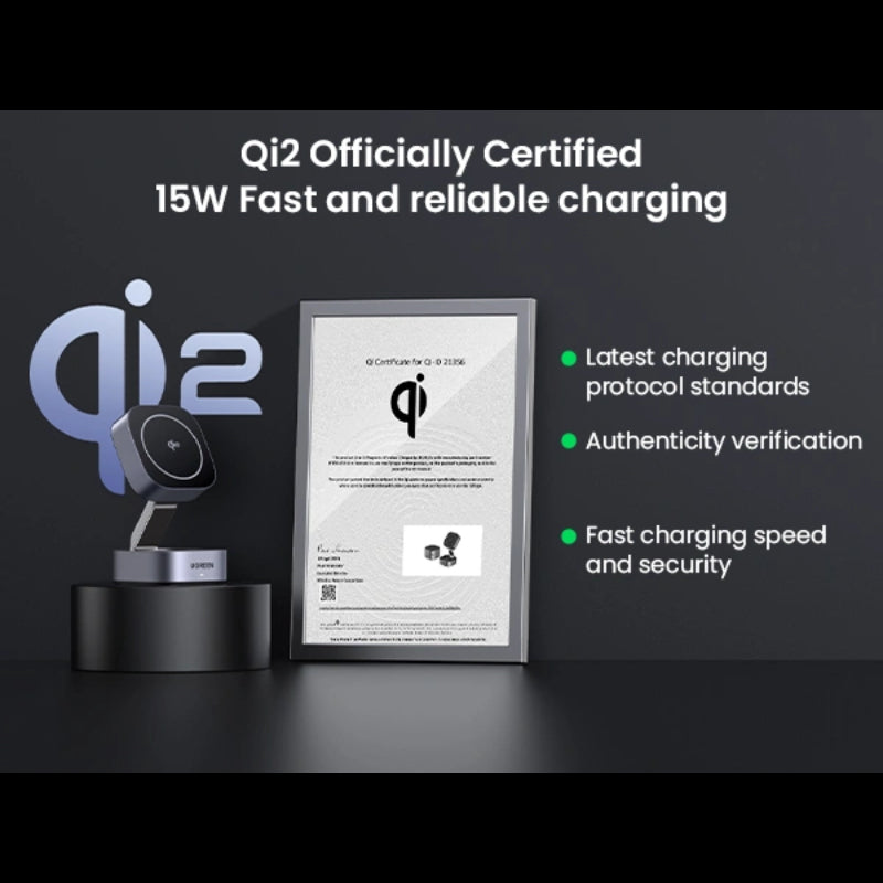 Ugreen 15W 2-in-1 Qi2 Magnetic Wireless Charger (W702)