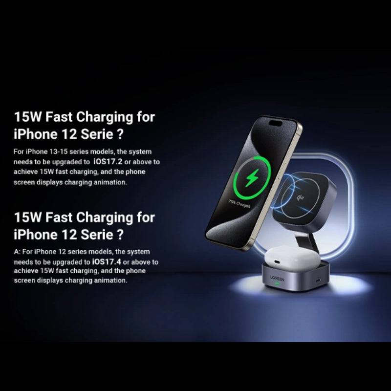Ugreen 15W 2-in-1 Qi2 Magnetic Wireless Charger (W702)